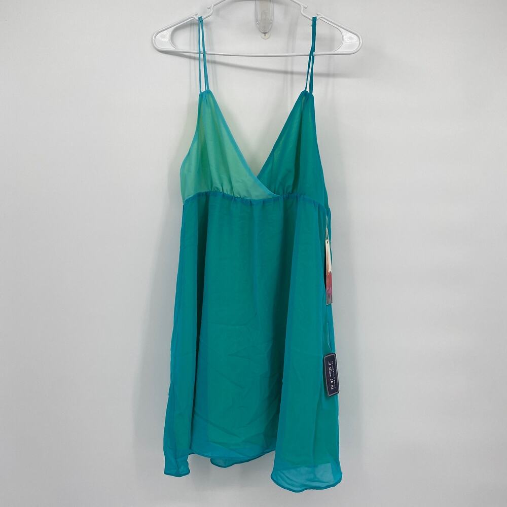 I Love H81 Teal V-Neck Spaghetti Strap Mini Slip Dress Size Large